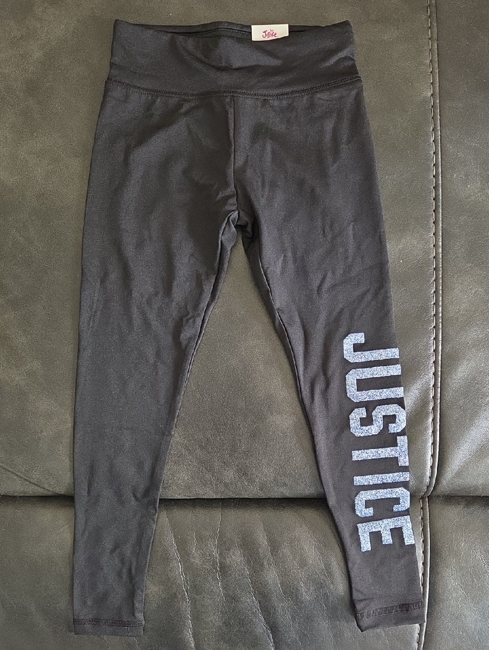 NWT Justice Girls' Black Leggings with Glitter Logo